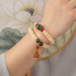 Creamy Yellow Jade Bodhi Root String Men's and Women's Bracelets Buddha Beads Manju Bodhi Abacus Beads Double Circle Manju Lotus Roots-3