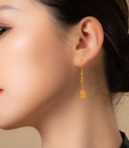 Ruyi lock earrings 999 gold pendant foot gold birthday gift for girlfriend earrings gift-2