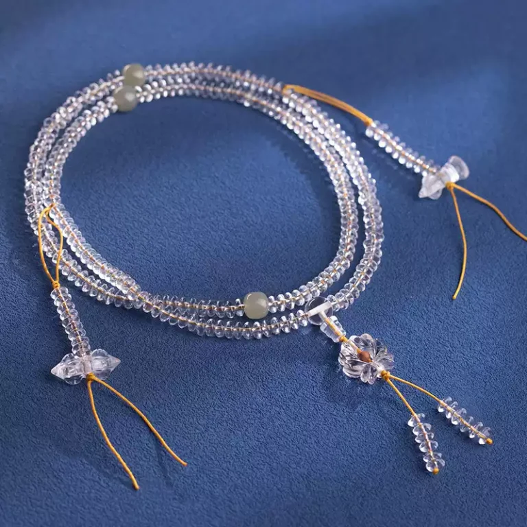 Doppelganger White Crystal Tiger Tooth Dzi Bead Strand Women's Nanhong Hetian Jade Handheld Rosary-2