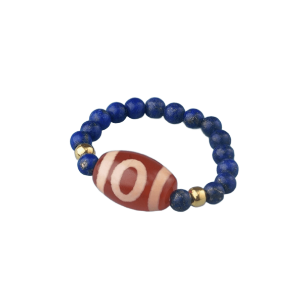 Red flesh glance dzi bead ring women's Tibetan Tibetan single circle lapis lazuli beads finger ring premium feeling