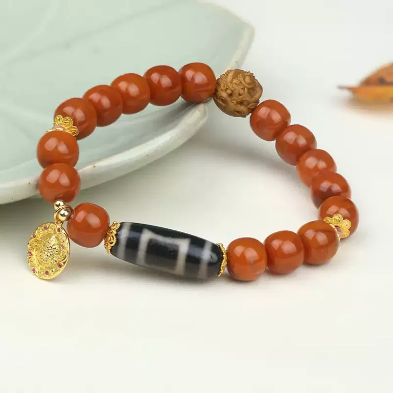 Chuan Material Nanhong One Eye Dzi Old Sandalwood Single Circle String Women's Bead Bracelet-2