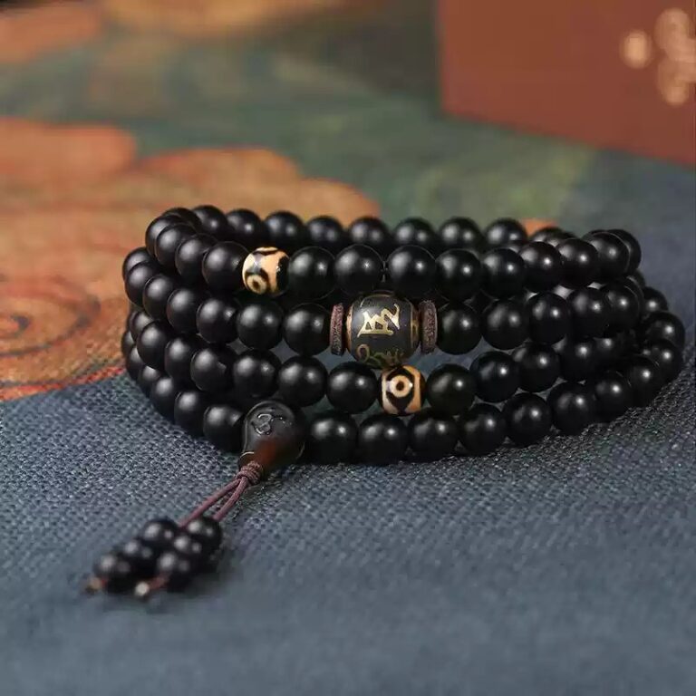 Obsidian String Buddha Beads 108 Six Words of Truth Men's Rosary Rosary Disc Play Bracelet-1