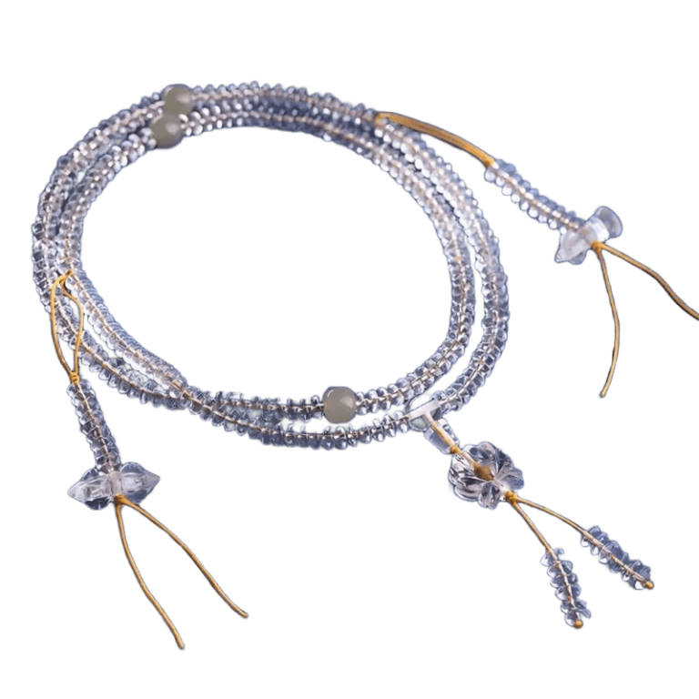 Doppelganger White Crystal Tiger Tooth Dzi Bead Strand Women's Nanhong Hetian Jade Handheld Rosary