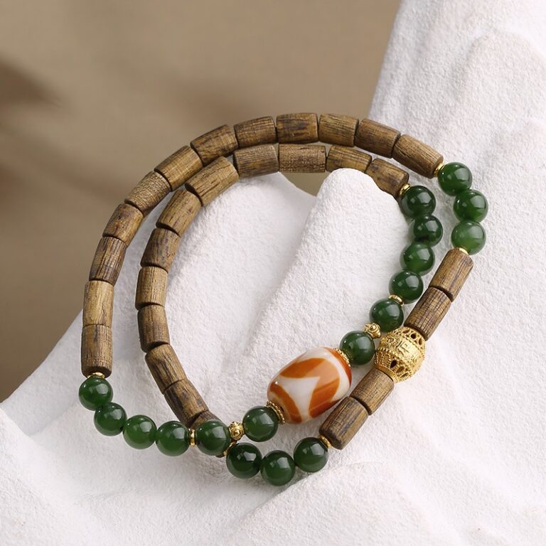 Incense Sealite Strings Red Flesh Tiger Teeth Dzi Beads Agate Green Pine Wet Jade Prayer Beads Women's Bracelets-1