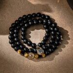 Three-eyed Dzi Bead Strings Black Onyx Buddha Beads Bracelet Playing Disc Playing Handheld Rosary Male Models-2