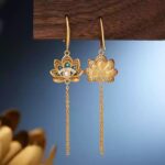 Lotus earrings niche design female 925 silver ethnic style temperament earrings senior feeling-1