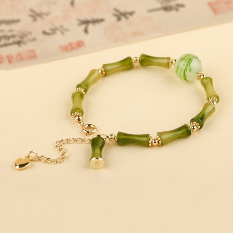 Green Jade Jiejie Master String Upper Shore Peace Good Luck Inviting Peach Blossom National Style Hand String Chain-3