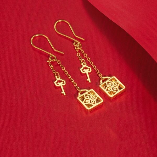 Ruyi lock earrings 999 gold pendant foot gold birthday gift for girlfriend earrings gift-1