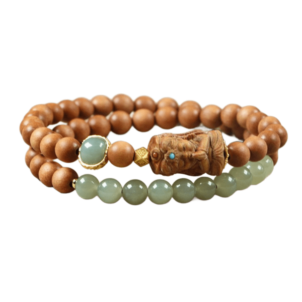 New Chinese double circle Hetian jade strings milk incense national style sandalwood old mountain sandalwood bead bracelet