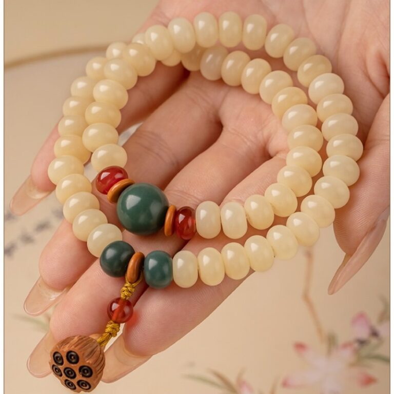 Creamy Yellow Jade Bodhi Root String Men's and Women's Bracelets Buddha Beads Manju Bodhi Abacus Beads Double Circle Manju Lotus Roots-4