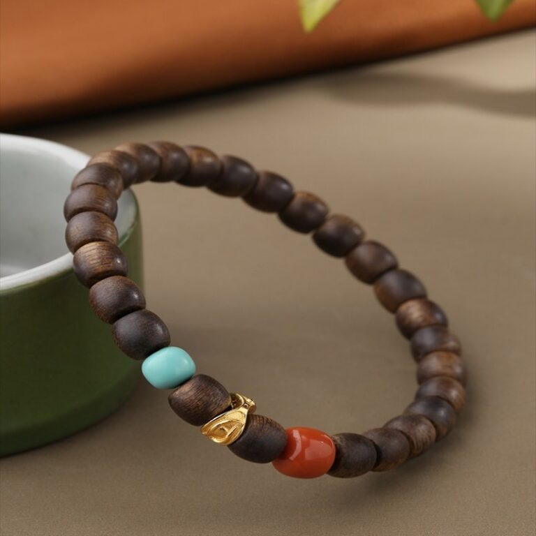 Incense Nanhong Green Pine Strings Women's Models of Single Circle Niche Literature Play Simple Barrel Beads Bracelet Men's-3