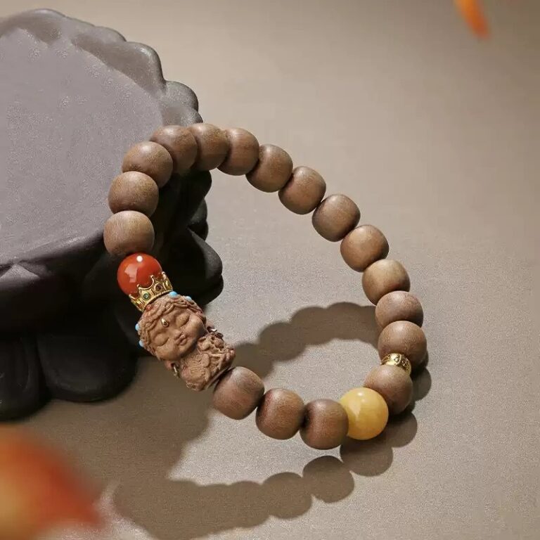 Old Mountain Sandalwood Carvings Strings Nanhong Beeswax Transfer Beads Buddha Beads Literature Play Men and Women's Models Bracelets-3