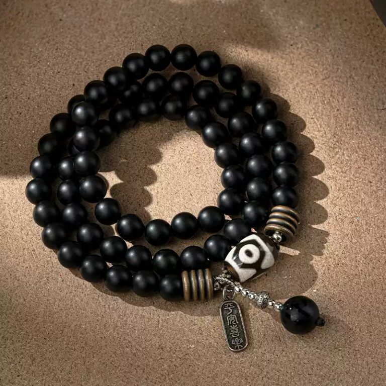 Three-eyed Dzi Bead Strings Black Onyx Buddha Beads Bracelet Playing Disc Playing Handheld Rosary Male Models-3