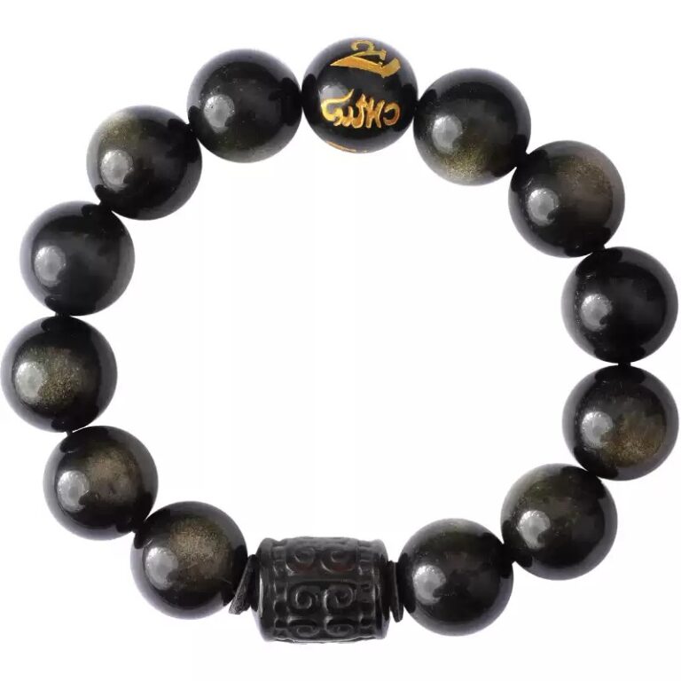 Obsidian Strings Men's Six Words of Truth Brave Obsidian Bracelet Transit Beads Beads