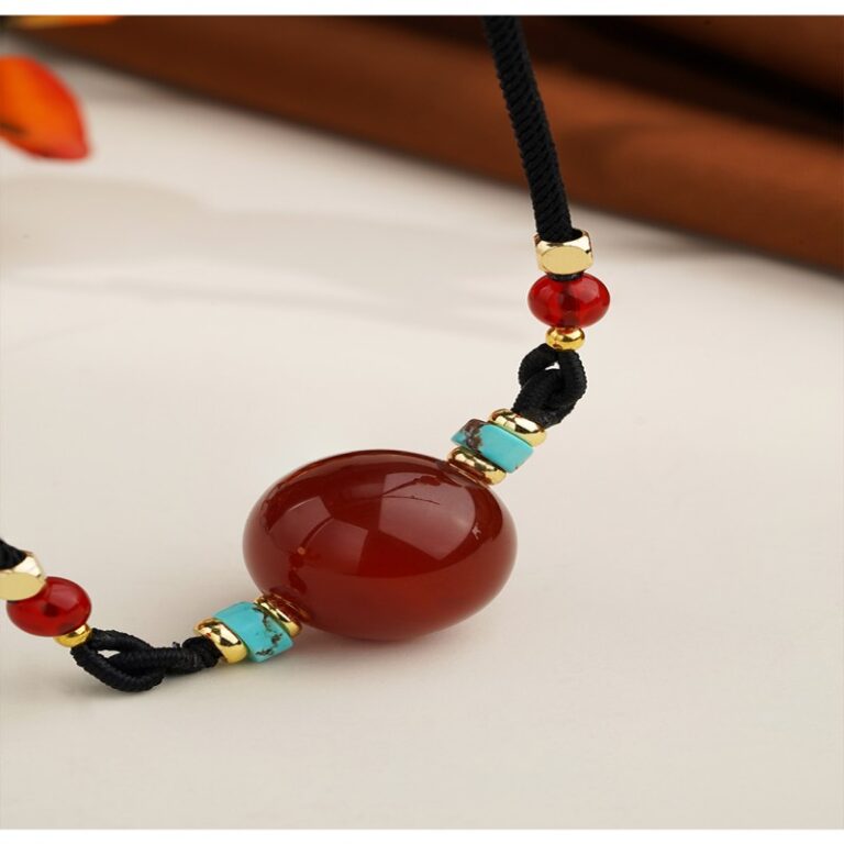 Red agate necklace necklace women's transit beads adjustable pendant simple niche premium feeling pendant-3