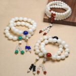 White Jade Bodhi Root Strings Women's Buddha Beads Bodhi Zi Rosary Beads Play Bracelet Red Agate Disc Play Round Beads-2