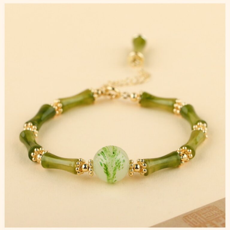 Green Jade Jiejie Master String Upper Shore Peace Good Luck Inviting Peach Blossom National Style Hand String Chain-4