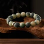 Green and White Gradient Carving Bodhi Root Single Circle String Men and Women Handheld Disc Play Buddha Rosary Beads Literature Bracelet-3