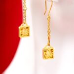 Ruyi lock earrings 999 gold pendant foot gold birthday gift for girlfriend earrings gift-3