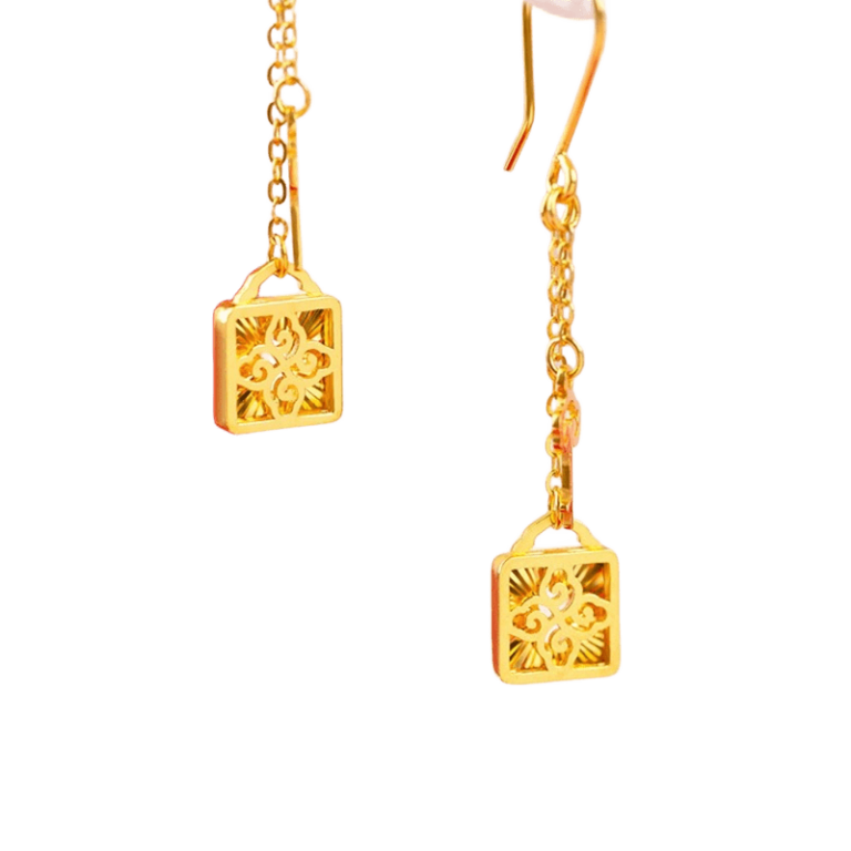 Ruyi lock earrings 999 gold pendant foot gold birthday gift for girlfriend earrings gift