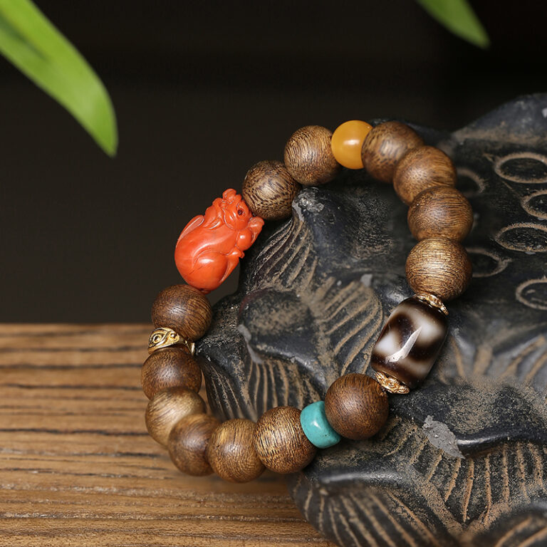 Incense Nanhong Tiger Tooth Dzi Bead String Agate Green Pine 925 Silver Buddha Bead Disc Play Wooden Bracelet-3