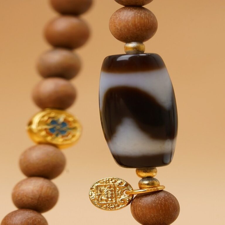 The Old Mountain Sandalwood Jadeite Peace Button Pendant 925 Silver Nanhong Agate Tiger Tooth Dzi Disc Play String Beads-3