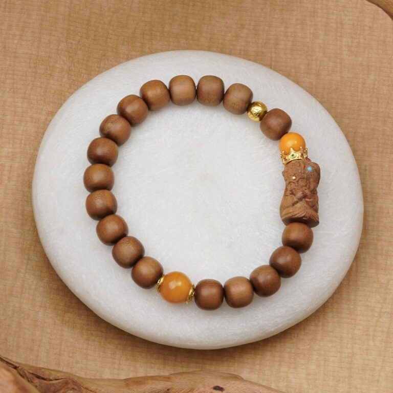 Old Sandalwood Strings Beeswax Round Beads Tibetan Bracelet Men and Women's Models Niche Design Wooden Disc Play Handles-3