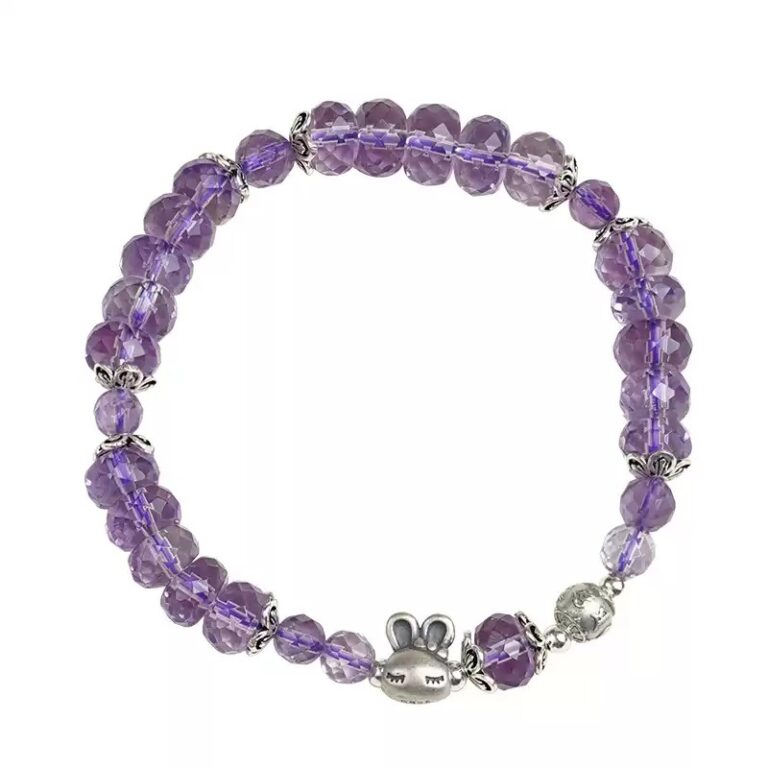 925 Silver Amethyst Bracelet for Girlfriend Birthday Gift Purple Faceted Beads Single Loop Bracelet