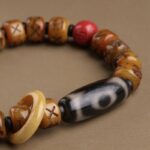 Cow Bone Three-Eyed Dzi Bead Strings Cinnabar Tibetan Ethnic Style Niche Men's Handheld Disc Play Bead Strings-3