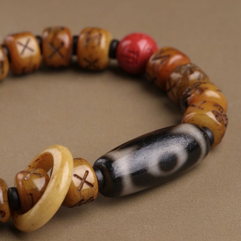 Cow Bone Three-Eyed Dzi Bead Strings Cinnabar Tibetan Ethnic Style Niche Men's Handheld Disc Play Bead Strings-3