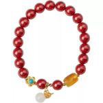 Cinnabar Strings for Men and Women Six Characters Pendant Lunar New Year Dragon Bracelet Forwarding Beads Silver Pendant