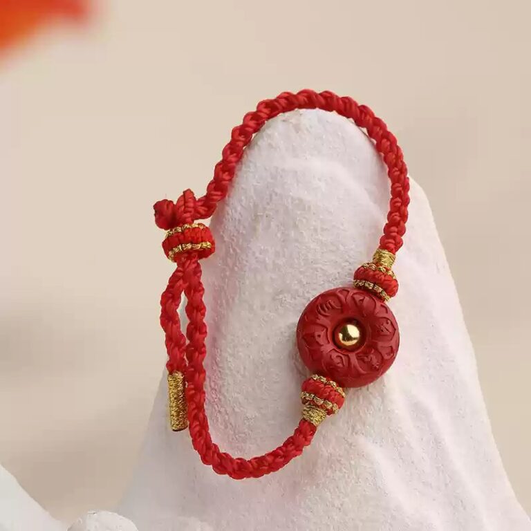 Cinnabar peace button hand rope six words of truth men and women's models couples weaving this year red bracelet-3