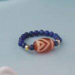 Red flesh glance dzi bead ring women's Tibetan Tibetan single circle lapis lazuli beads finger ring premium feeling-5