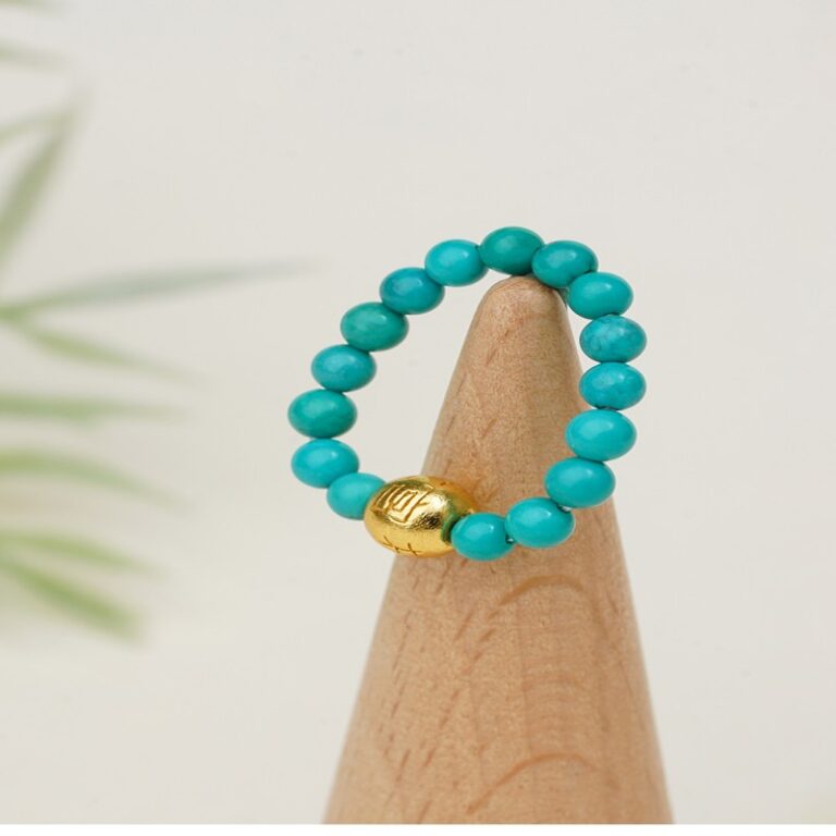 Turquoise ring Tibetan niche 925 silver round beads transfer beads disc play finger ring millet beads hand jewellery-4