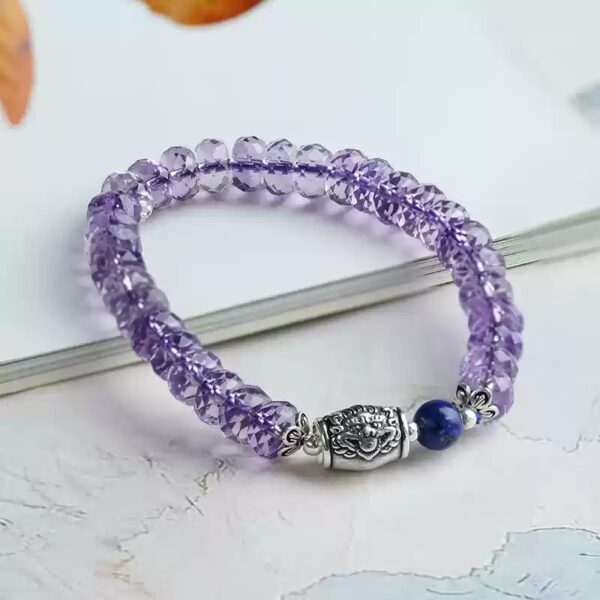 925 Silver Amethyst Bracelet for Girlfriend Birthday Gift Purple Faceted Beads Single Loop Bracelet-1