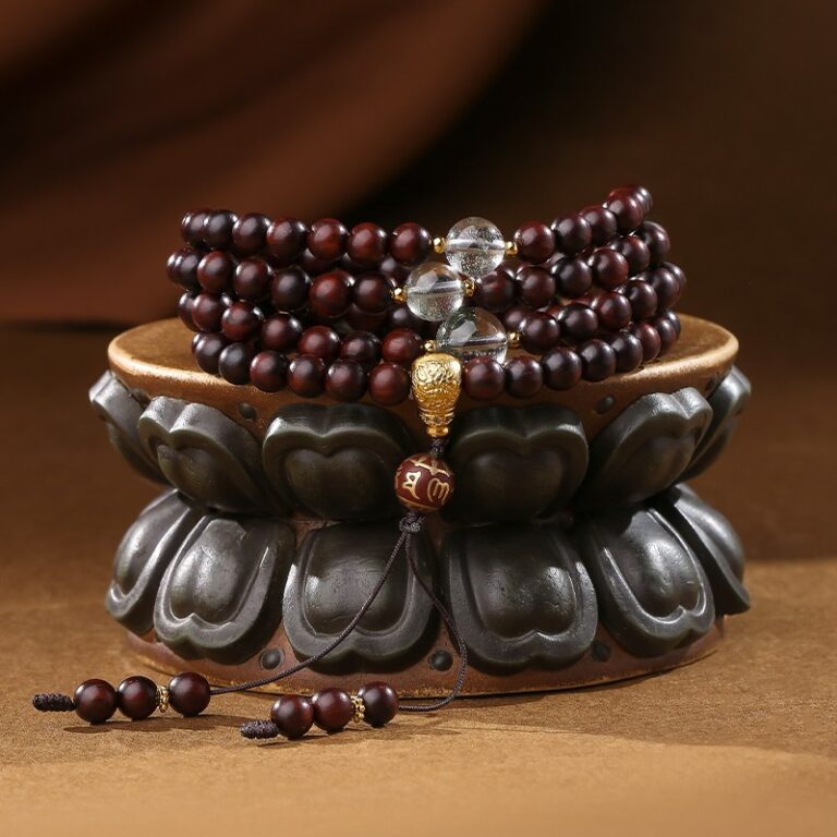 Rosewood 108 rosary beads string six words of truth running ring lotus models cultural and wooden Buddha beads-5