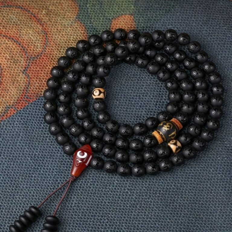 Obsidian String Buddha Beads 108 Six Words of Truth Men's Rosary Rosary Disc Play Bracelet-4