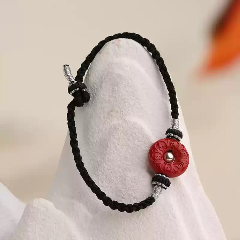 Cinnabar peace button hand rope six words of truth men and women's models couples weaving this year red bracelet-4