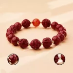 Natural Cinnabar Triple Hexagonal Transfer Beads Bracelet Chinese Zodiac Rabbit Dragon Rooster Horse Lunar New Year Red Bracelet for Men and Women-6