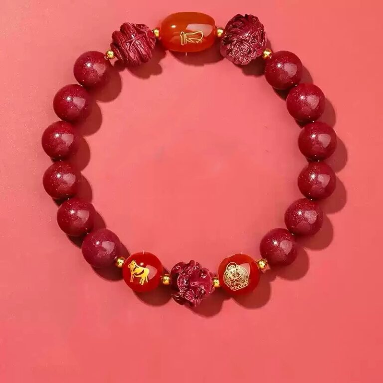 High Content of Cinnabar String Transfer Beads Year of The Dragon Bracelet Natal Year Amulet Transformation Bracelet-9