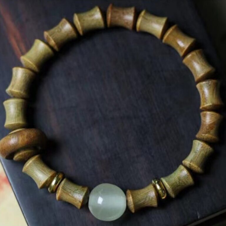 Luminous Stone Bracelet Natural Green Sandalwood Bracelet Natural Jade Buddha Beads-4