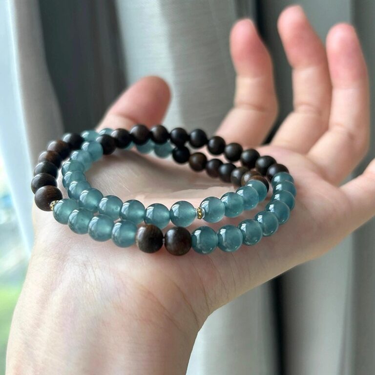 Natural Ice Translucent Guatemala Blue Water Jadeite Matching India Sinking Water Old Material Sinking Incense Bracelet Literature Play Buddha Beads Couple-6