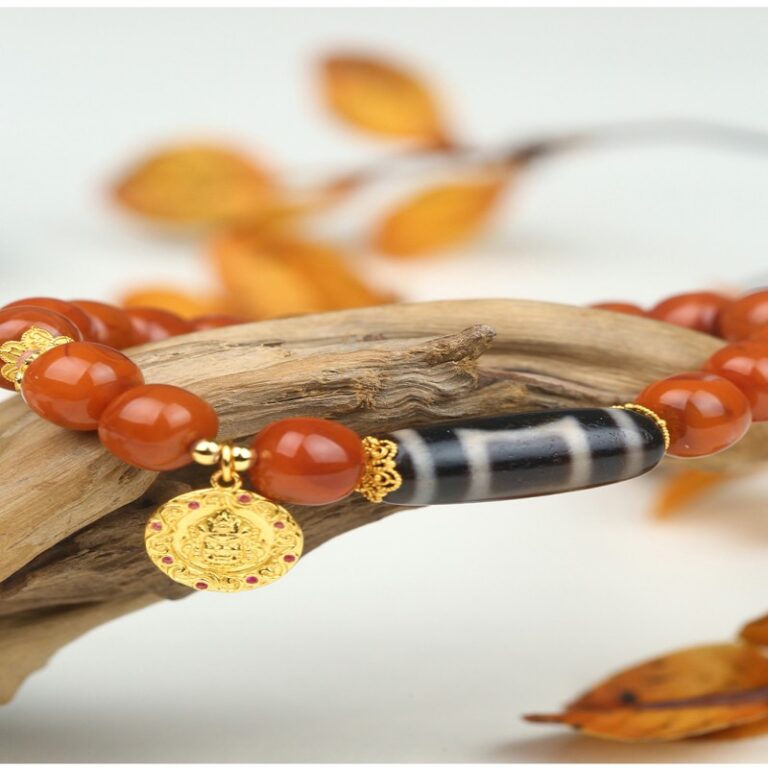 Chuan Material Nanhong One Eye Dzi Old Sandalwood Single Circle String Women's Bead Bracelet-5