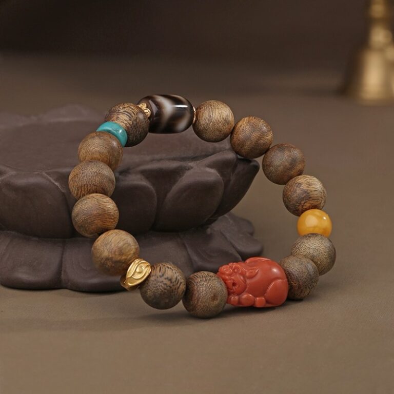 Incense Nanhong Tiger Tooth Dzi Bead String Agate Green Pine 925 Silver Buddha Bead Disc Play Wooden Bracelet-5