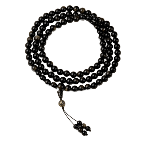 Obsidian Buddha Bead String 108Pcs Women's Gold Obsidian Handheld Rosary Bracelet Beads