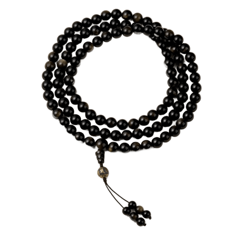 Obsidian Buddha Bead String 108Pcs Women's Gold Obsidian Handheld Rosary Bracelet Beads