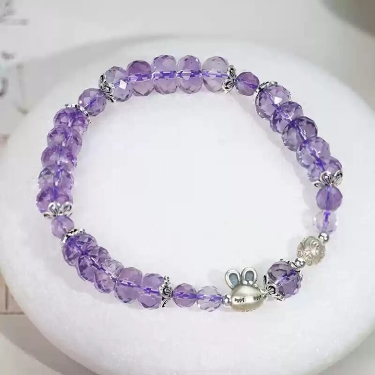 925 Silver Amethyst Bracelet for Girlfriend Birthday Gift Purple Faceted Beads Single Loop Bracelet-2