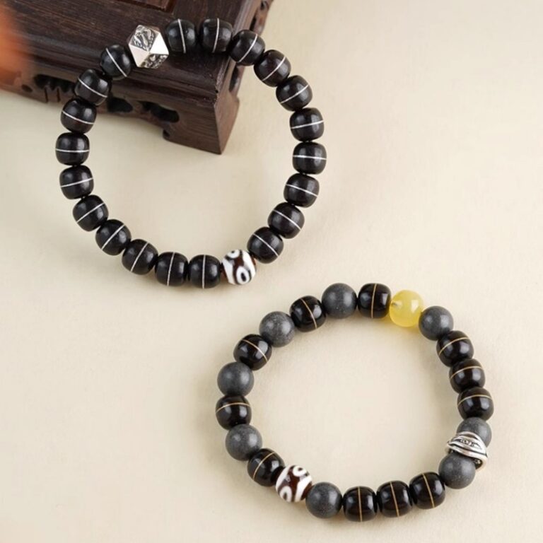 Silver Coconut Three Eyes Dzi Beads Beeswax String Bracelet Men's and Women's Models Spacer Buddha Beads Play Bracelet-5