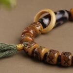 Cow Bone Three-Eyed Dzi Bead Strings Cinnabar Tibetan Ethnic Style Niche Men's Handheld Disc Play Bead Strings-5