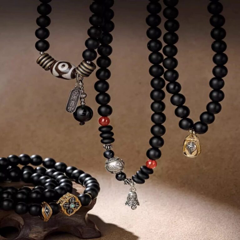 Three-eyed Dzi Bead Strings Black Onyx Buddha Beads Bracelet Playing Disc Playing Handheld Rosary Male Models-6